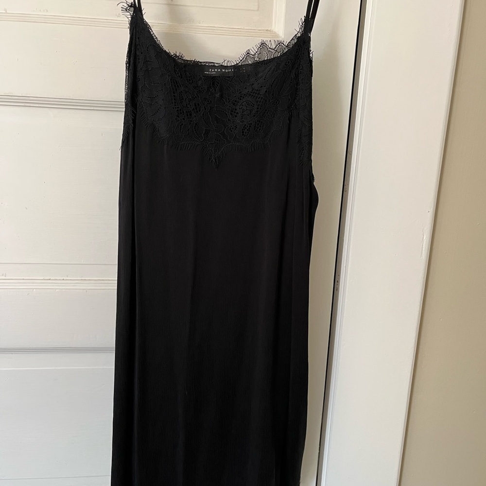 Zara Black Lace Trim Slip Dress